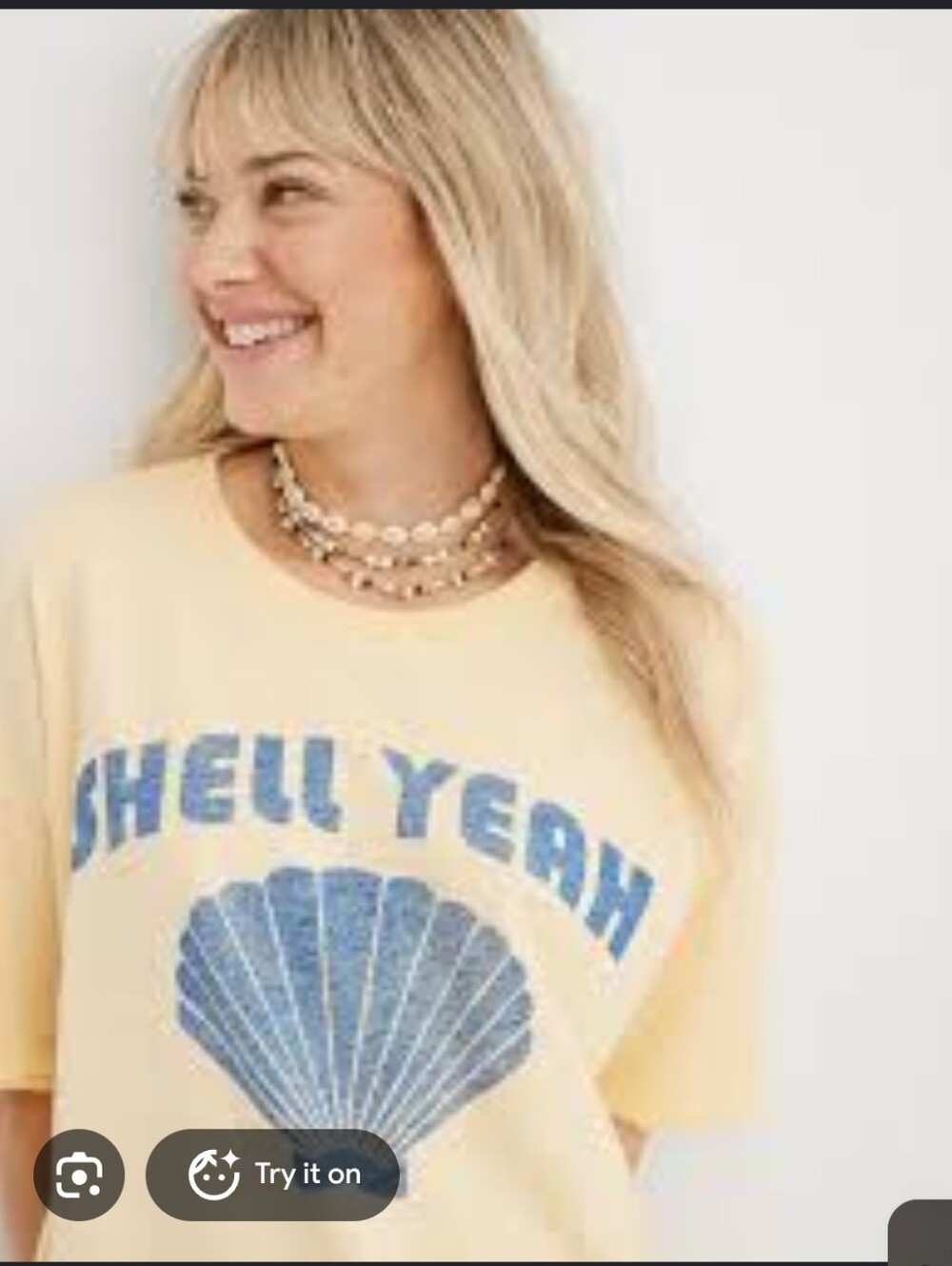 aerie Cream Graphic Tee with Blue Shell Yeah Print Oversized S
